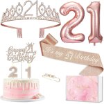 Ershi - dcoration 21e anniversaire femme, couronne et echarpe d'anniversaire happy birthday, dcoration ...