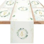 Ershi - decoration communion, 5 pices chemin de table en eucalyptus motif poisson set de table tissu, ...