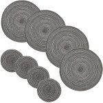 Ershi - ensemble de 8 gris set de table rond tress et caboteurs, 4 grands napperons ronds 36cm et 4 ...