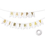 Ershi - guirlande joyeux anniversaire, decoration anniversaire en or blanc, dcoration de bannire d'anniversa ...