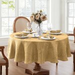 Ershi - home fashions nappe damasse, polyester, or, 178 cm ronde[1728]