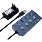 Ershi - hub usb 3. 0 avec 4 ports, coque en aluminium avec bloc d'alimentation avec interrupteur marche ...