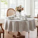 Ershi - nappe damasse, polyester, argent. , 70 inches round[3845]