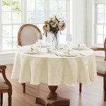 Ershi - nappe damasse, polyester, ivoire, 70 inches round[3846]