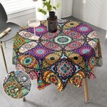 Ershi - nappe ronde anti tache 150 cm, nappe de table enduite nappe boho, nappe exterieur impermable ...
