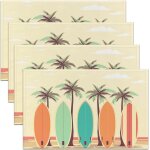 Ershi - planche de surf vintage sets de table lot de 4 pour adolescents, palmier tropical tapis de table, ...