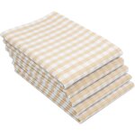 Ershi - set de 5 torchons, env. 50x70 cm, beige blanc  carreaux[4524]