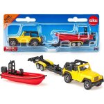 Eryi - 1658 - jeep avec son bateau, mtal / plastique, jaune / rouge, remorque dtachable, bateau flottant ...