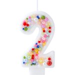 Eryi - lot de 2 bougies d'anniversaire arc - en - ciel en forme de chiffre 2 avec perle colore pour ...
