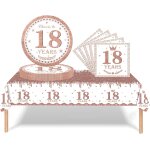 Eryi - 37 pices ensemble de vaisselle or rose joyeux anniversaire pour 18 ans, nappes assiettes en papier ...