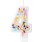 Eryi - lot de 4 bougies d'anniversaire arc - en - ciel en forme de chiffre 4 avec perle colore pour ...