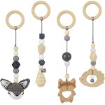 Eryi - 4 pices arche portique deveil eveil bebe bois, jouets bb a partir de 0 mois, jouet de poussette, ...