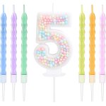 Eryi - lot de 6 bougies d'anniversaire 5 a paillettes macarons avec 6 perles arc - en - ciel pour gteaux ...