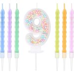 Eryi - lot de 6 bougies d'anniversaire a paillettes 3d en forme de chiffre 9 avec 6 perles arc - en - ...