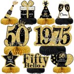 Eryi - lot de 9 dcorations pour 50e anniversaire hommes, en nid d'abeille noir et dor, dcoration de ...