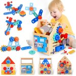 Eryi - caisse a outil enfant en bois, bote a outils jouets 32 pices, jouets de construction montessori ...