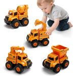 Eryi - camions de chantier pour enfants ds 2 ans ¿ set vhicules push and go avec grue, pelleteuse, ...