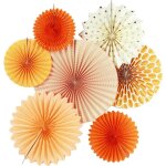 Eryi - decoration de fte 7pcs, collection orange eventails en papier suspendus ventilateur deco chambre ...