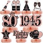 Eryi - dcoration de table d'anniversaire 80 ans, pour femme, en nid d'abeille, 9 pices, or rose, dcoration ...