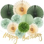 Eryi - ensemble d'ventails en papier vert sauge - dcoration d'anniversaire - vert sauge - dcoration ...