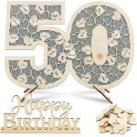 Eryi - livre d'or d`anniversaire en bois pour 50 ans cadre de signature + mini coeur bois + accessoire ...