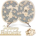 Eryi - livre d'or d`anniversaire en bois pour 60 ans cadre de signature + 91pcs mini coeur bois + accessoire ... Eryi - livre d'or d`anniversaire en bois pour 60 ans cadre de signature + 91pcs mini coeur bois + accessoire ...