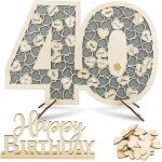 Eryi - livre d'or danniversaire en bois pour 40 ans cadre de signature + mini coeur bois + accessoire ...