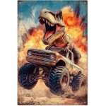 Eryi - monster trucks plaque en mtal 8x12pouces blast dinosaure peinture vintage plaques en etain affiche ...
