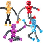 Eryi - pop tubes, 4 pices jouet de robots a ventouse tlescopique, jouets sensoriels extensible anti ...