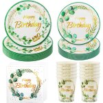Eryi - service de table en eucalyptus, 50 pices dcoration de fte, vaisselle d'anniversaire avec assiettes, ...