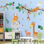 Eryi - stickers muraux animaux de la jungle, autocollants mural arbre branche decoratif vinyle adhesif, ...