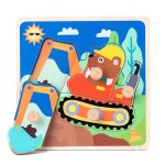Excavatrice - puzzle 3d en bois pour bb, jouets educatifs, animaux de dessin anim, apprentissage prcoce ...