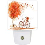 - feuille d'�rable et v�lo d'automne, veilleuses intelligentes de forme carr�e pour chambre d'enfant ...