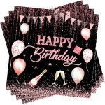 Few - lot de 20 serviettes en papier pour dcoration d'anniversaire rose (33 x 33 cm), pour fille, noir ...
