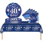 Few - 37 pices ensemble de vaisselle bleu marine joyeux anniversaire pour 40 ans, nappes assiettes en ...