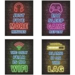 Few - lot de 4 tableaux decoration console gamer, poster de jeu, tableau toile mural gamer, dcoration ...