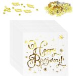 Few - 40 pices serviette papier, serviettes de table happy birthday blanc or tissu vaisselle jetable ...