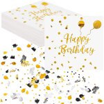 Few - lot de 40 serviettes d'anniversaire happy birthday - en papier dor - 33 x 33 cm - avec confettis ...