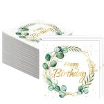 Few - lot 80 serviettes papier  joyeux anniversaire  - design blanc or - vaisselle jetable pour ftes ...