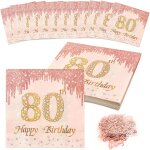 Few - serviette papier deco anniversaire 80 ans, 40 pices papier table serviette rose avec confettis, ...