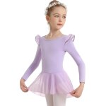 Filles ballet justaucorps pour la danse a manches courtes goutte d'eau dos creux mesh jupe justaucorps ...