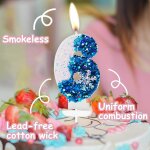 Flocon bougies anniversaire 3, blanches et bleues de neige paillettes bougie chiffre, bougie d'anniversaire ...