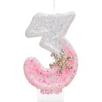 Flocon bougies anniversaire 3, rose et blanches de neige paillettes bougie chiffre, bougie d'anniversaire ...