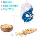 Flocon bougies anniversaire 5, blanches et bleues de neige paillettes bougie chiffre, bougie d'anniversaire ...