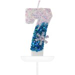Flocon bougies anniversaire 7, blanches et bleues de neige paillettes bougie chiffre, bougie d'anniversaire ...