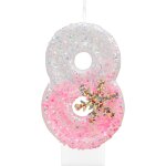Flocon bougies anniversaire 8, rose et blanches de neige paillettes bougie chiffre, bougie d'anniversaire ...