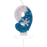 Flocon bougies anniversaire 9, blanches et bleues de neige paillettes bougie chiffre, bougie d'anniversaire ...
