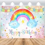 Fond de photo d'anniversaire filles 2, 5x1, 8 m, paillettes nuage arc - en - ciel drapeaux colors rose ...