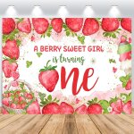 Fond de premier anniversaire fille 1, 8x1, 2 m, mignon rose fraise glace feuilles vertes 1er anniversaire ...