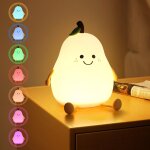 Forme poire créative veilleuse enfant, 7 couleurs led lampe en silicone avec fonction minuterie, usb ... Forme poire créative veilleuse enfant, 7 couleurs led lampe en silicone avec fonction minuterie, usb ...